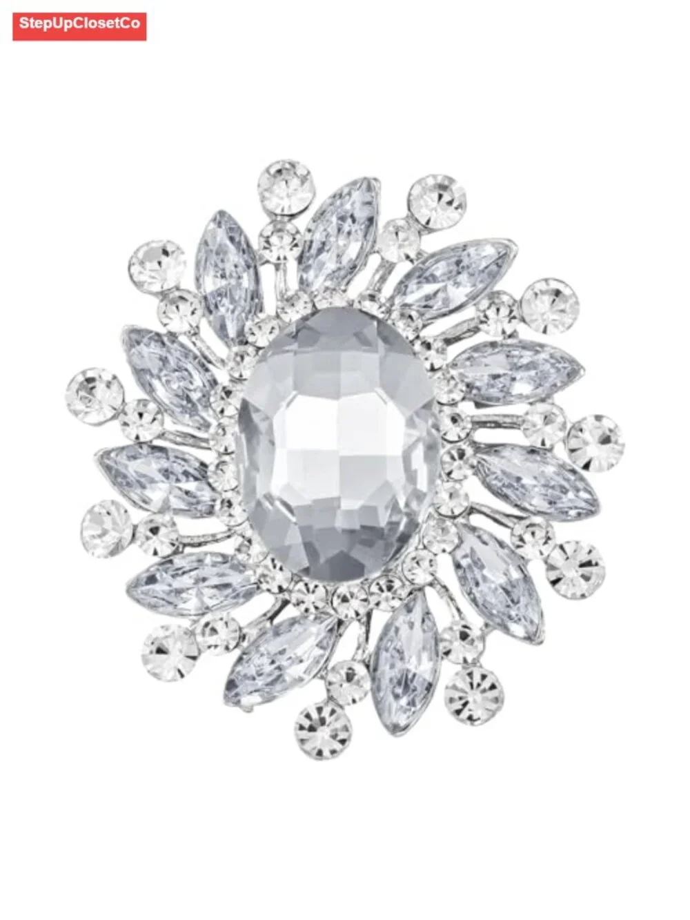 Flower Rhinestone Statement Brooch Pin Antique Gold Tone for Coats Dresses